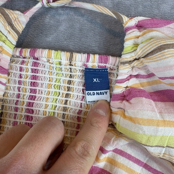 Old Navy Dress Womens XL Beige Striped O-Ring Halter Romper Pink Stripe NEW - Picture 4 of 11